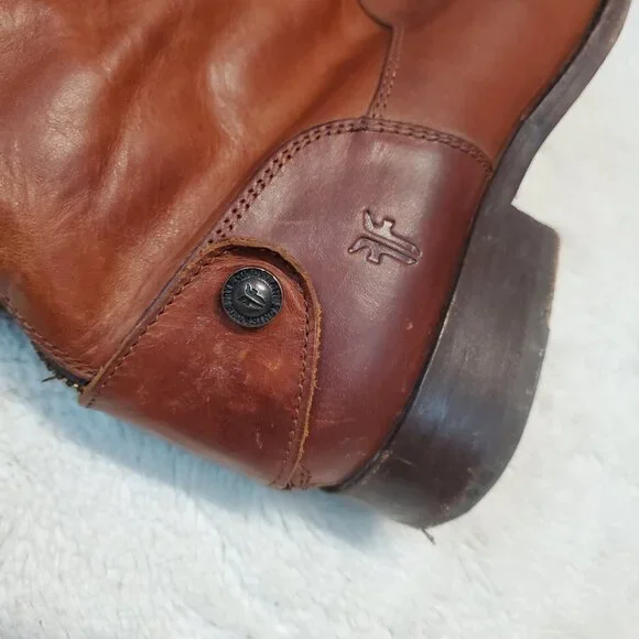 Frye Tan Brown Leather Cowgirl Western Bohemian Rodeo Boho Riding Tall Boots 7 B - Picture 10 of 16